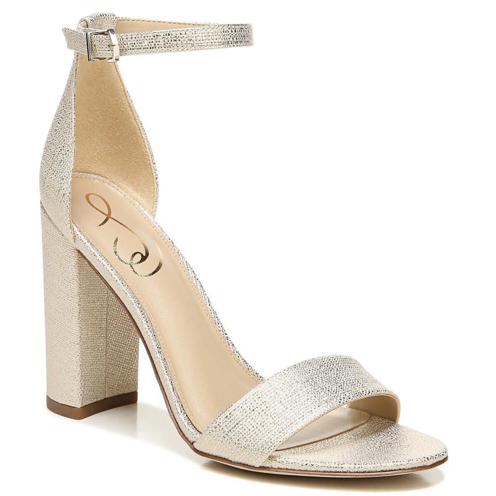 SAM EDELMAN Heels Yaro Ankle Strap Sandal Chunky Heel Jute Light Gold NIB - Picture 3 of 14